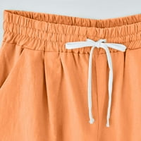 Borniu ženske hlače, ljetni štedni čišćenje ženskih plus udobnih casual elastičnih struka čisto boje kratke hlače Ljetna plaža labavo lagane pamučne posteljine kratke hlače sa džepovima