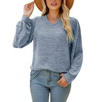 Ženska modna solidna boja labava bluza s dugim rukavima V-izrez vrh