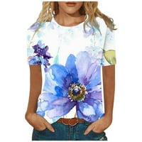 Lady grafički tees o-vrat tiskani labavi bluze za žene zazor $ plus veličina plava 14