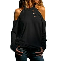 Ženske seksi hladne majice na vrhu Ležerne prilike O-izrez od ramena pune boje šuplje od majica s dugim