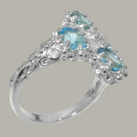 Britanci napravio 10k bijeli zlatni prirodni dijamant i plavi Topaz ženski prsten za klaster - Opcije veličine - veličina 11,75