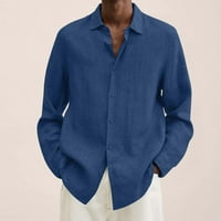 Plave haljine za muškarce muško ljeto pamučno posteljina od pune casual plus veličine labave majice, okrenite košulju s dugim rukavima