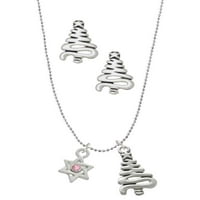 Delight nakit silvertni mini zvezda Davida s ružičastim kristalnim srebrnim tonom cik-cak za-božićne