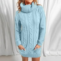 Wendunide džemper haljina za žene dame Jesen Zima Slim Fit Pleated Turtleneck pletene džemper ženske