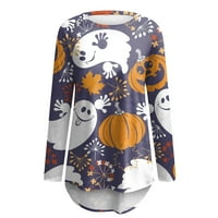 Vrhovi za žene s dugim rukavima Crewneck Halloween Print majice Grafički pulover Tunička casual bluza