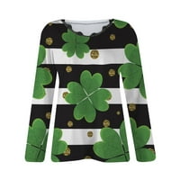 Ženski modni casual sv. Patrickov dan tiskani majica s dugim rukavima čipkasti šivanje top, crna, xl