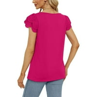 Ženski vrhovi Ženski modni kvadratni vrat čipka kratkih rukava majica s punim bojama The Tunic Top Pink
