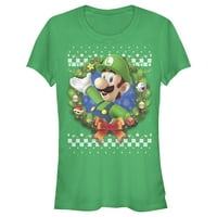 Junior's Nintendo Christmas Luigi vijenac Grafički tee Kelly Green Medium