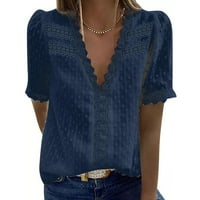 T majice za žene Ženska modna čipka kratki rukav Ležerni majica V-izrez Solid Color Top Womens T majice