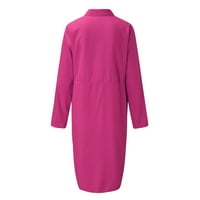 Ljetna haljina za žene Ženska moda V-izrez Čvrsta boja dugih rukava čipke Ležerne haljine haljine pamuk