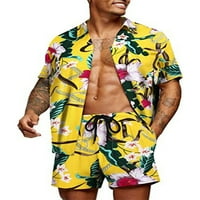 Gureui muške havajske košulje, ležerne tipke za tiskane majicu s kratkim rukavima + plaža Hlače set
