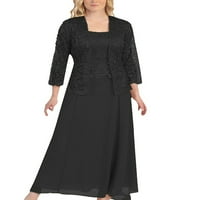 Žene Hollow Maxi haljine Casual Elegant Cardigan Haljina set Solid Color obično jesen dva outfit crna