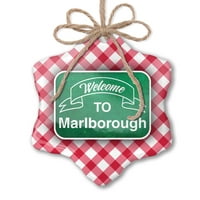 Božićni ukras zeleni znak Dobrodošli u Marlborough Red Plaid Neonblond