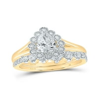 14KT Žuti zlatni kruški Diamond Halo Bridal Wedding prsten set 1- CTTW