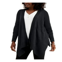 Kolekcija Žene crno Teksturirani hem s dugim rukavima Otvoreni džemper XL