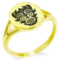 Aztec od nehrđajućeg čelika ratnik maska ​​runa minimalistički ovalni vrh Polirano izjava naizmenični