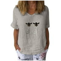 Ženski vrhovi ženske mine medene pčele, tiskani V izrez TOCS T-majica Labava casual bluza
