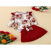 Chollius Newborn Baby Girl suknje set cvijeća s dugim rukavima, tisak za tisak BodySuit top i luk knot