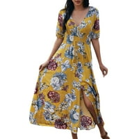 Ženska haljina cvjetni tisak V izrez Modni odmor u stilu srednje rukave visoke niske haljine za žene