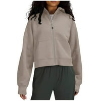 Homenesgenics ženska solidna boja modni džep duks labavi fitnes patentni patentni pasutni džemper