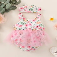 Binweede Baby Girls Romper haljina set cvjetni ispis ljetni casual pukotine bez rukava sa trakom za