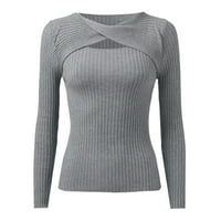 Ženski džemperi padaju dugi rukav izdubljeni nepravilni okrugli vrat T majica Osnovni tee gornji džemper