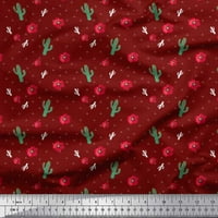 Trokut tkanine Soimoi Poly Georgette, cvjetni i kaktus stablo ispis tkanine sa dvorištem širom