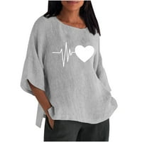 Žene ljetne pamučne posteljine labave fit casual tanki ECG print polovina rukava majica modna strana