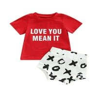 Outfits za dan zaljubljenih za bebe Boy Valentinovo, majica s pismom + set kratkih hlača