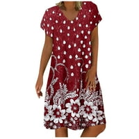 Ležerne ljetne haljine za žene plus veličine labave tačke cvjetni ispis patchwork V-izrez kratkih rukava