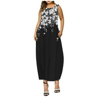Tking Fashion ženska ljetna casual boho ispisane haljine sa džepom kratkih rukava maxi haljine crne