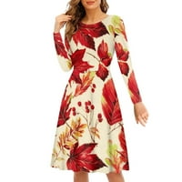 Binienty tanke haljine za žene Ležerni elegantni dugi crveni javorov uzorak uzorka midi flared ljuljačka