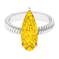 Prsten u obliku kruške Stvorio žuti safirni solitaire prsten sa moissine, sterling srebrnom, US 7,50