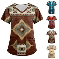 Ženski aztec ispisani piling vrhovi plus veličine V-izrez zapadno etničke grafičke majice Radna odjeća