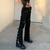 Follure ženske modne modne široke ravne noge Punk Cargo Jean Baggy Hlače Goth pantalone Srednja odjeća