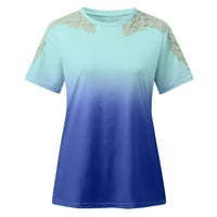 Cuoff bluze za žene modna čipka šuplja okrugla vrata majica kratkih rukava Ženske vrhove svijetlo plava