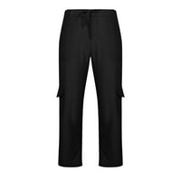 Muške golf hlače Lagane kosarnu radnoj pant s džepovima ravna prednja posteljina mješavina haljina crna,