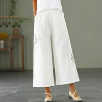YieVot Ženska modne pamučne i posteljine hlače zazor labavi elastični struk kaprisu pantalone Ležerne