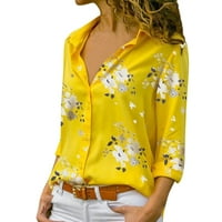Izlasci vrhovi za žene labav print V-izrez Tipka za ispis Pulover Bluzes Košulje TOPLS Yellow XXXXL