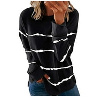 Bikoasu ženske ležerne kontrastne boje dugih rukava Top pulover Duks, crni, s