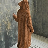 Kardigan džemperi za žene Žene Zimska čvrsto čvrsta pletena kapuljača dugi kardigan džemperski džepni