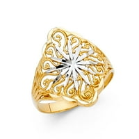 14K dva tonska talijanska čvrsto zlato Fancy Sun dizajn prstena