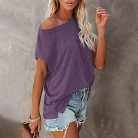 Ljetne košulje za žene labave moćne odjeće za djevojke kratki rukav Tees Comfy casual bluzes Solid Color Print Tops Crewneck Majica Purple Prodaja
