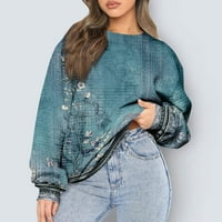 Ženski casual okrugli vrat Vintage Print dugih rukava dukserica labav pulover Duks vrh