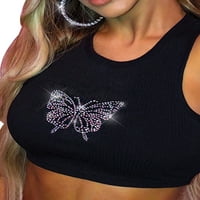 Sparkly Rhinestone Butterfly rebrani tenkovi za žene Ljetni klub vrhovi Harajuku Cropped majica