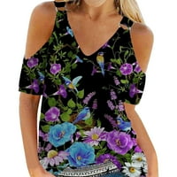 Žene Ljetne majice V izrez hladnog ramena tunika Vintage cvjetne tiskene vrhove bluze