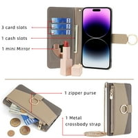 Krug za iPhone Pro novčanik, PU kožni flip folio štand držač za držač sa zatvaračem magnetska zaštitna futrola sa kaišem za iPhone Pro 6,1 , siva