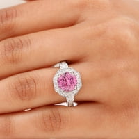 Vintage inspirirani prsten - laboratorija stvorena ružičasti safirni prsten sa moissine za žene, 14k