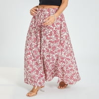 Žene Boho cvjetni print Maxi suknja Velika struka Ruffled Duge Flowy suknje Summer Tired Swing Beach