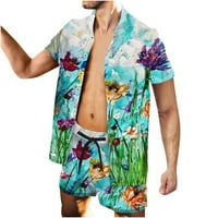Muške hlače od plaže Men Ležerne prilike, gumb Kardigan Ispis Ispis bluza od kratkih rukava i hlače postavljene